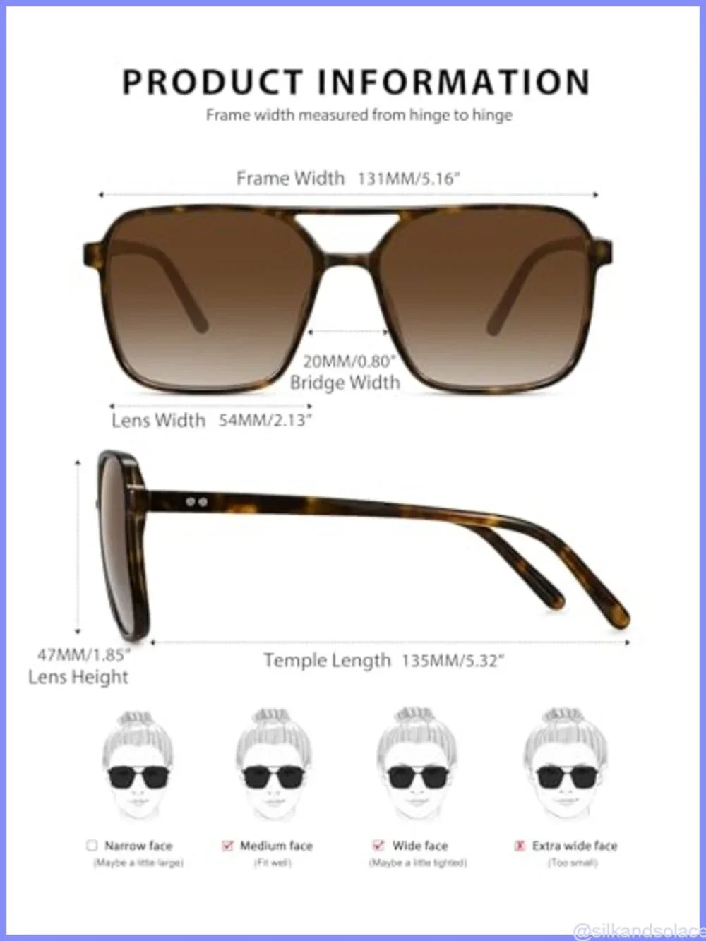 Square Aviator Sunglasses UV400 Protection Retro Double Bar Full Frame